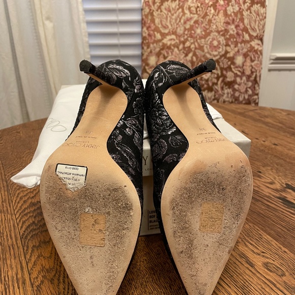 Worn once - Jimmy Choo Love 100 mm Heels Brocade in Black/Steel- Size 38 - Picture 8 of 10